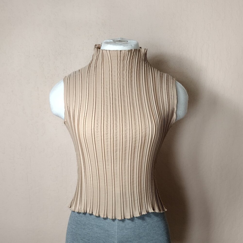 Gold Mock Neck Crinkled Blouse - Picture 2 of 8